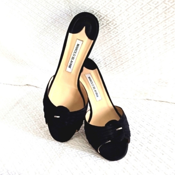 Manolo Blahnik Shoes - ( MANOLO BLAHNIK ) Open-Toe Designer Suede Heels, EU 39 / US 8.5